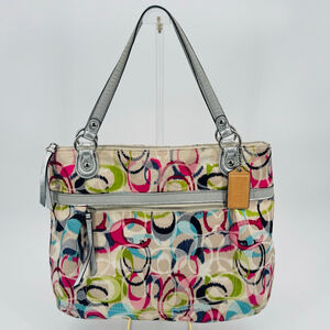 Coach Ikat Signature C Glam Ikat Shoulder Bag Multicolor Silver